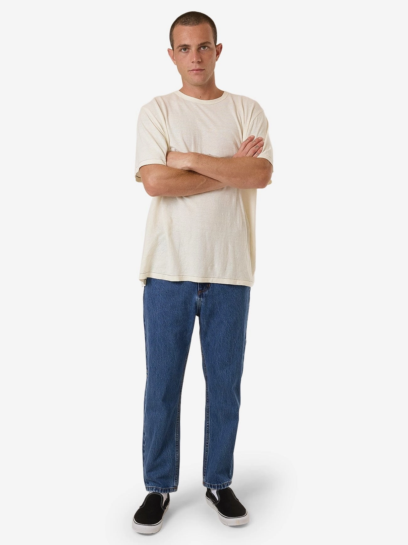 Chopped Straight Cropped Denim Jean - Double Rinsed Blues