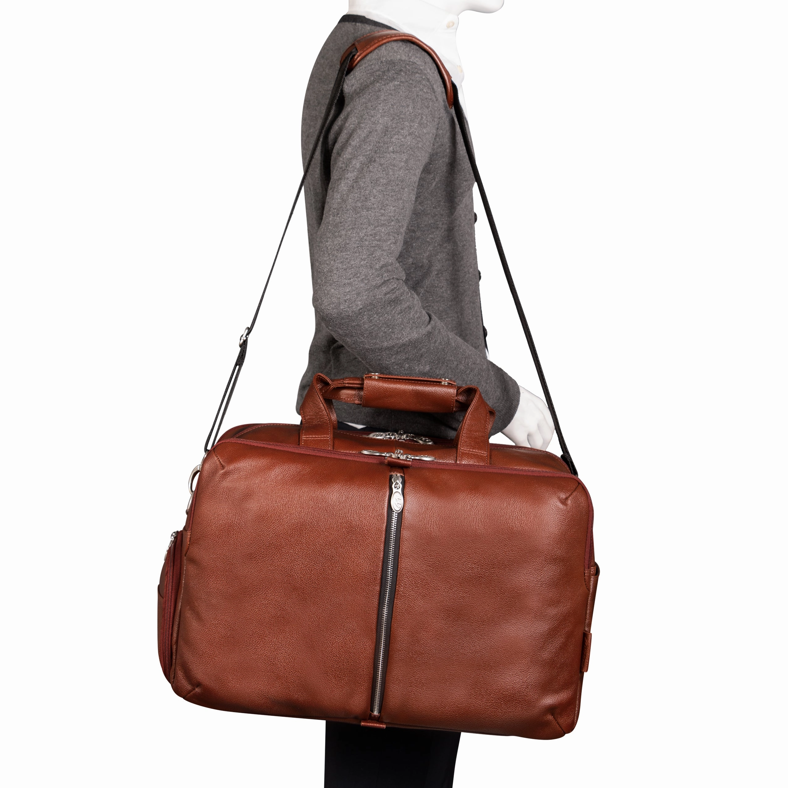 McKlein USA Avondale 22" Leather Triple Compartment Carry-All Travel Laptop Duffel