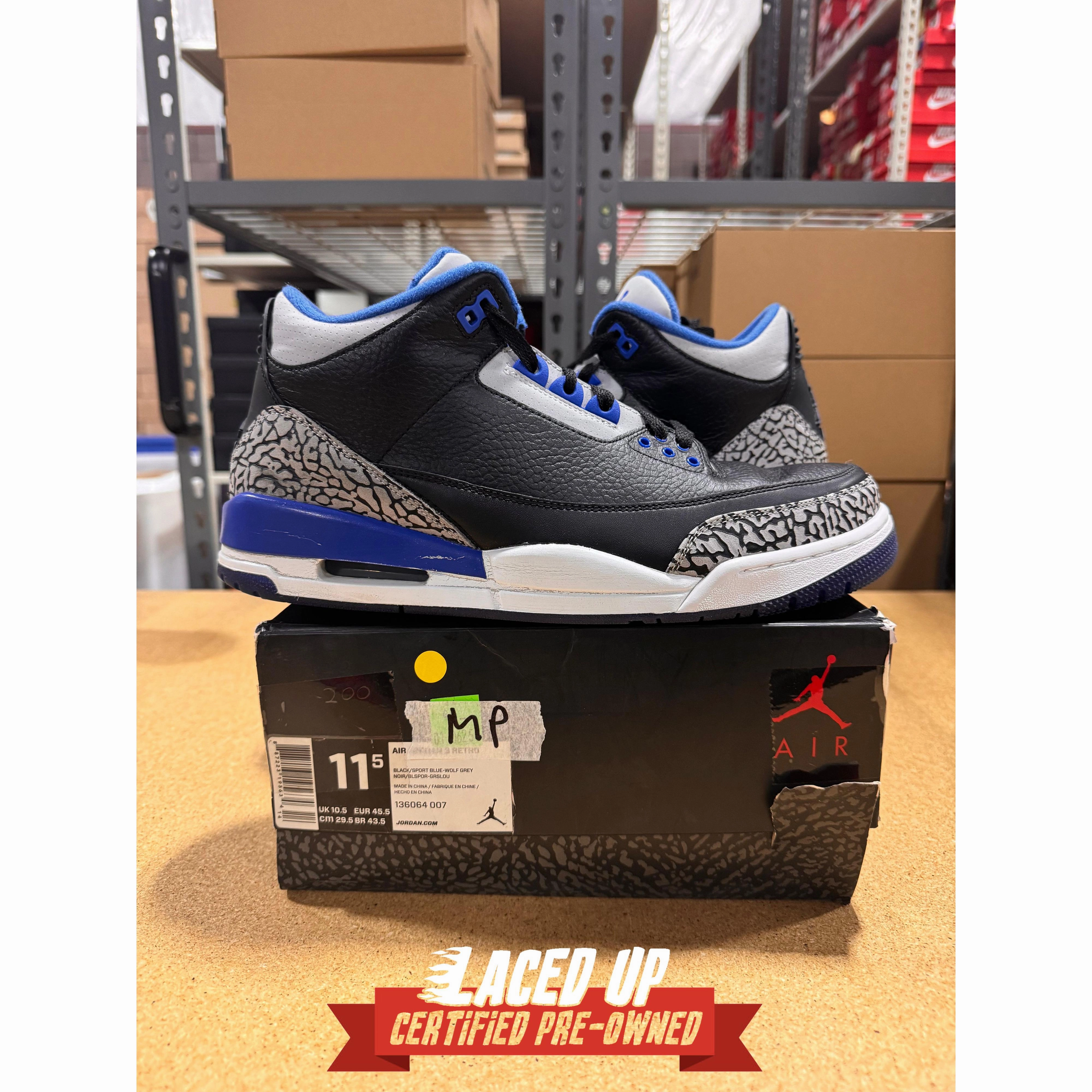 PRE OWNED  Air Jordan 3 Retro Sport Blue