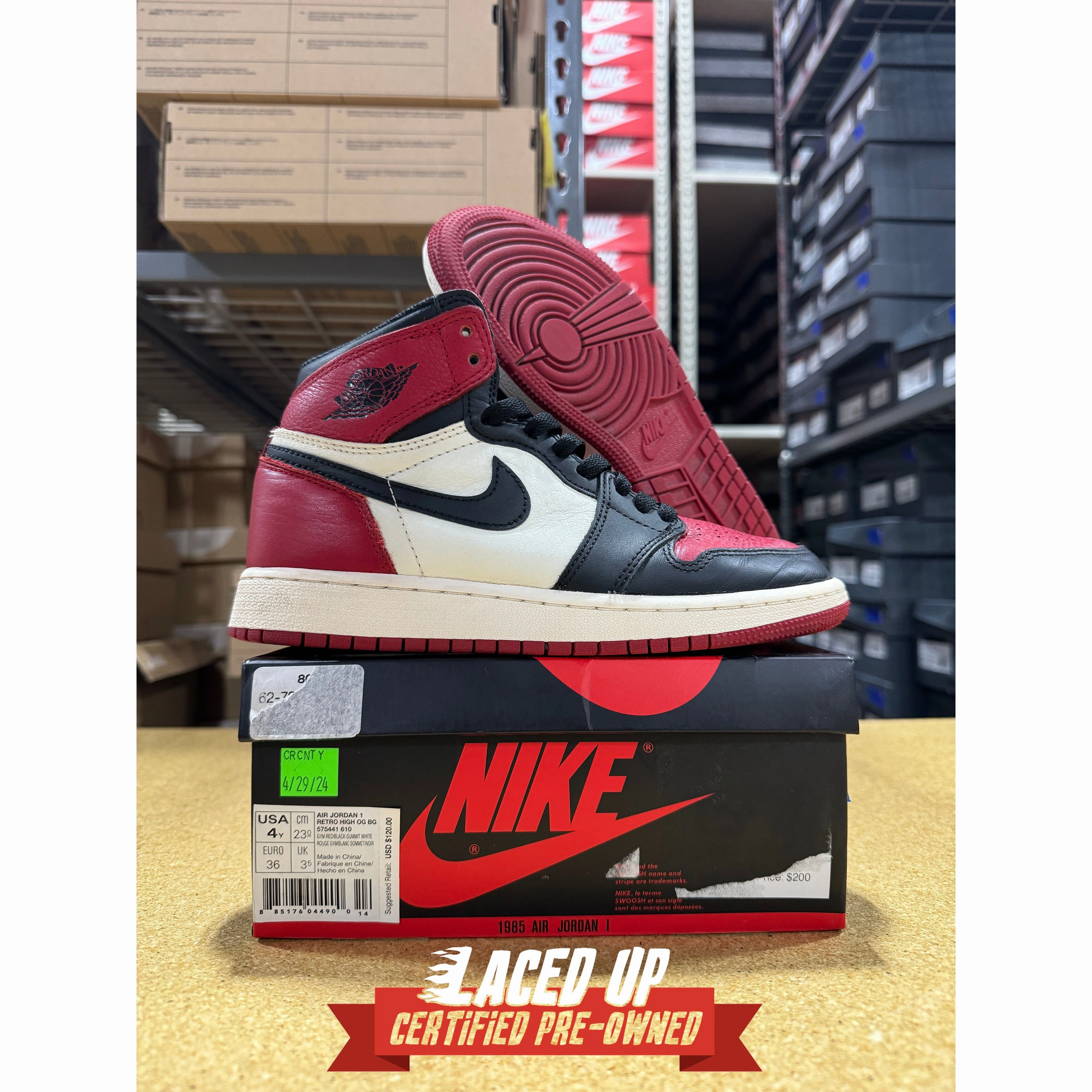PRE OWNED Air Jordan Retro 1 Bred Toe GS
