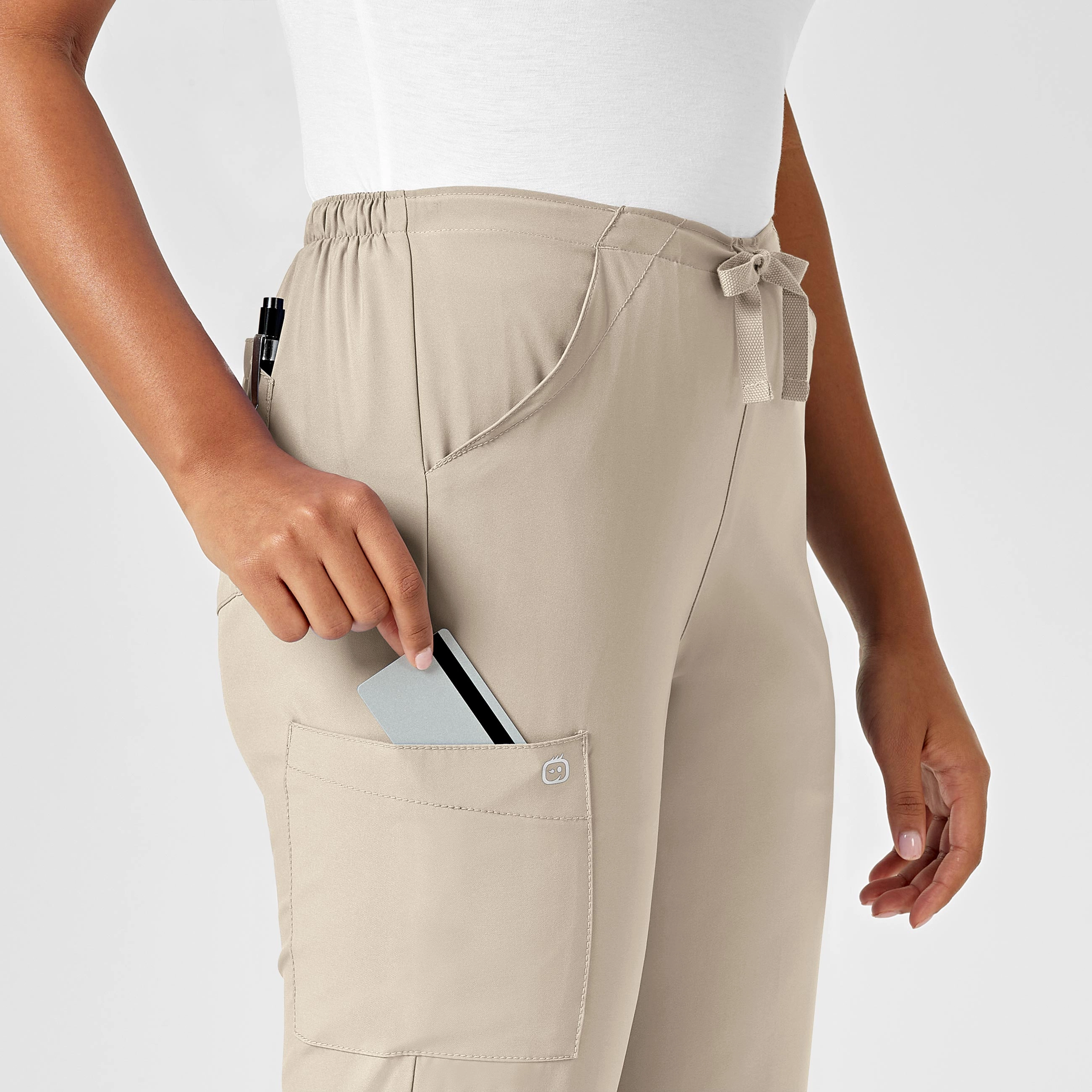 W123 Women's Drawstring Scrub Pant - Khaki