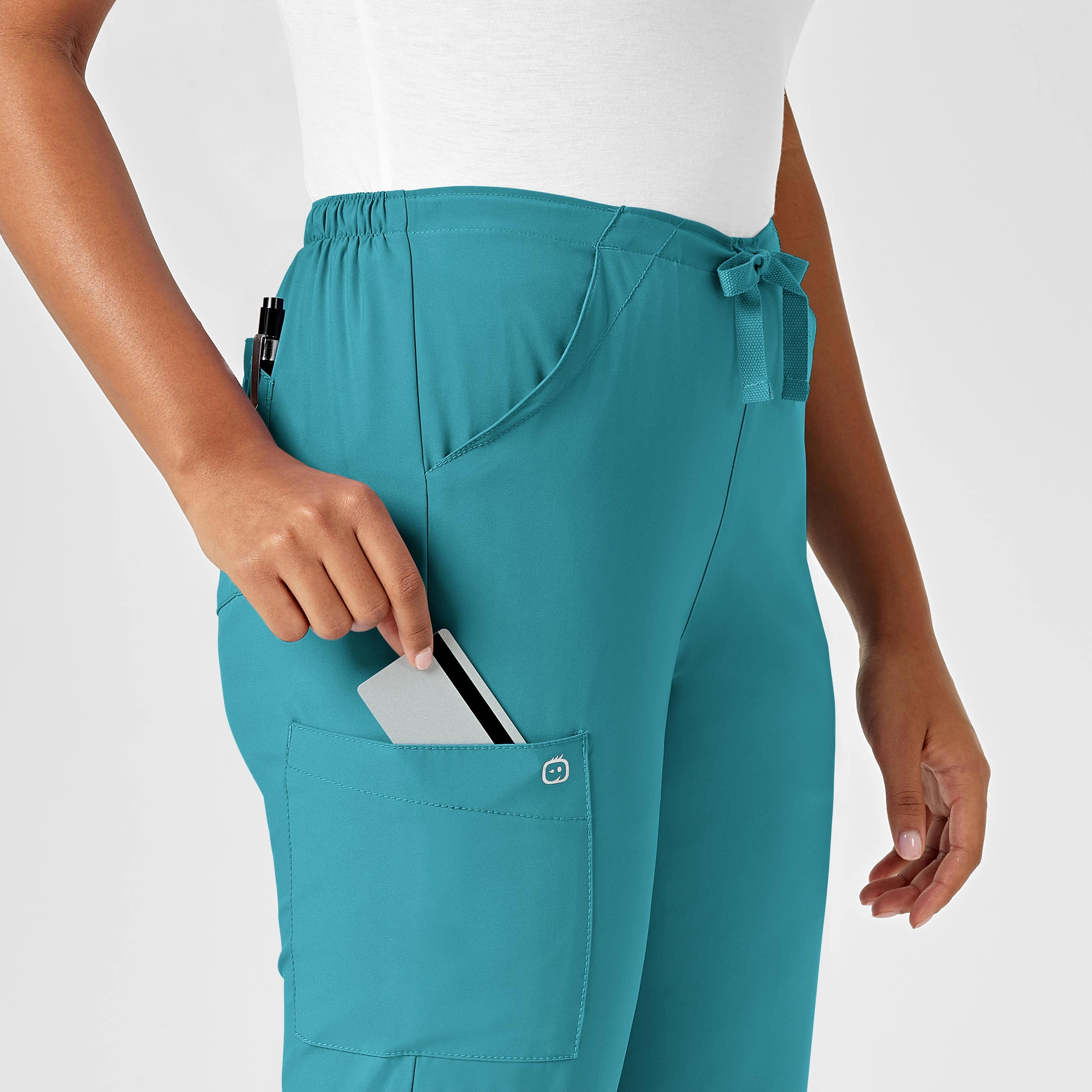 W123 Women's Drawstring Scrub Pant - Teal Blue